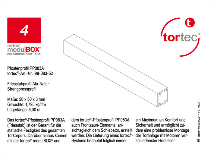 tortec Freitragende Schiebetor Profile Systeme LRP 083 Baukasten ModuLBOX