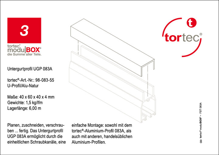 tortec Freitragende Schiebetor Profile Systeme LRP 083 Baukasten ModuLBOX